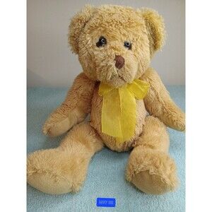 MS TEDDY BEAR STUFFED ANIMAL TOY  PLUSH YELLOW BOW  10" INC